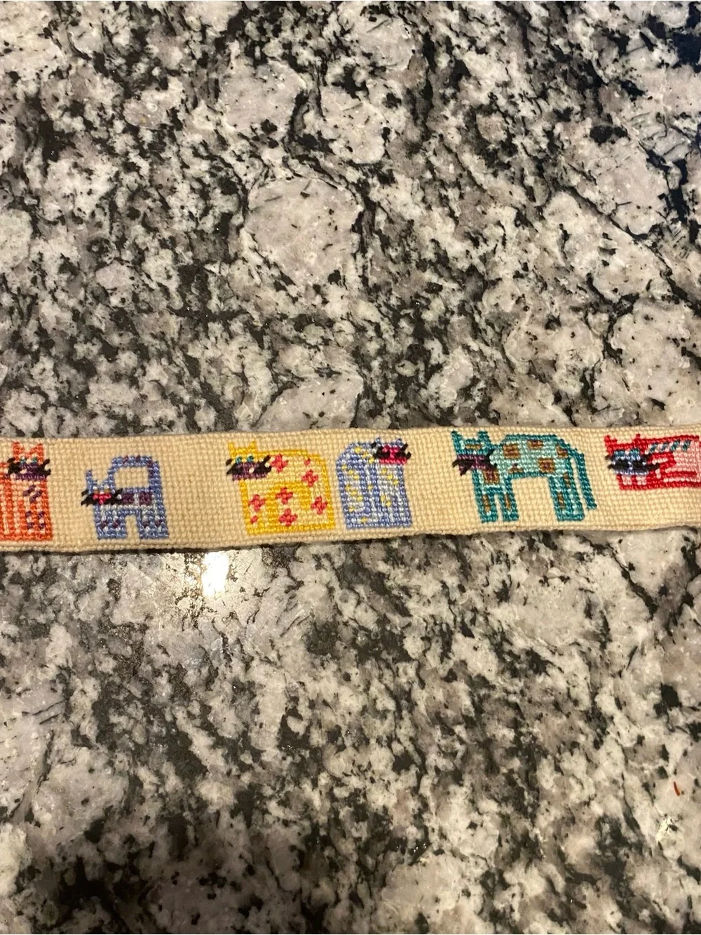 Vintage USA-Made Needlepoint Belt - Colorful Cats Motif - Size 32 Solid Brass